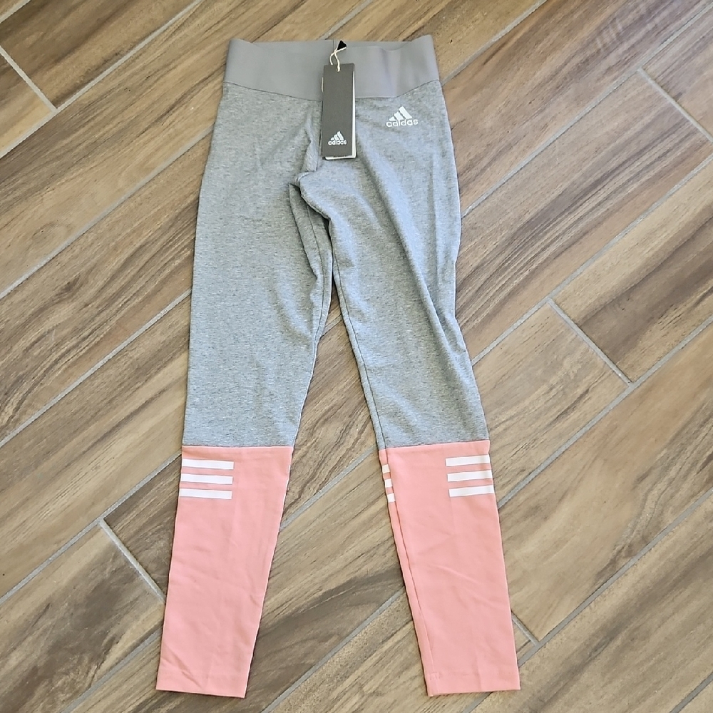 NWT Adidas Leggings Yoga Pants Gray Pink Salmon Size XS